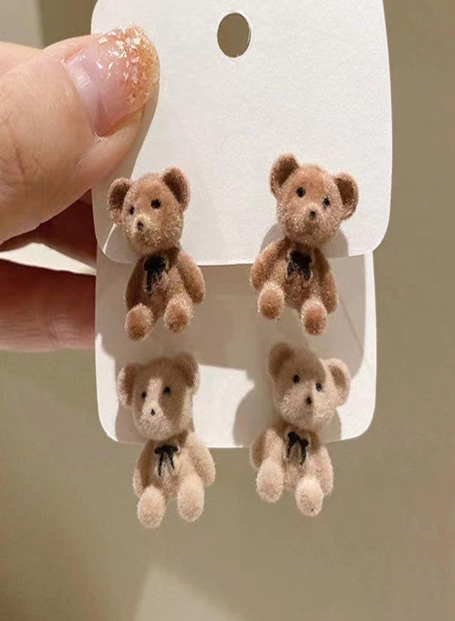 POYAMUSE Cute Flocking Bear Stud Earrings for Women Hypoallergenic Minimalist Design, Kawaii Funny Plush Bear Stud Earrings for Women (Brown) - Image 3